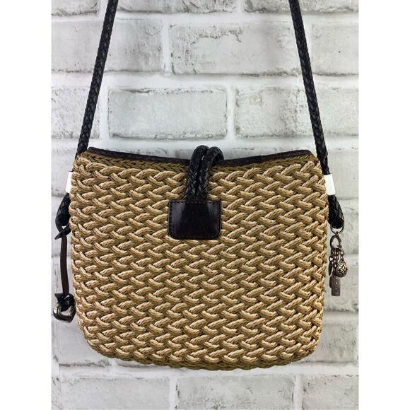 Vintage Brighton Roxanne Shoulder Bag Sea Grass Straw and Leather - Picture 11 of 12